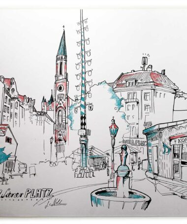 Wiener Platz in München Zeichnung v. Anja Nolte