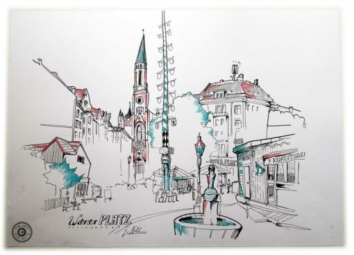 Wiener Platz in München Zeichnung v. Anja Nolte